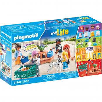 Playmobil - My Figures: De Compras, incluye un carrito de compras y una bolsa, juguetes para niños a partir de 5 años