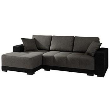 Sofá rinconero Columbus 103, gris, con función de descanso y caja de ropa de cama, dimensiones 240x140x85cm