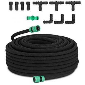 Manguera de Goteo Perforada de Goma para Jardín - 50 m con Conector Rápido y Accesorios