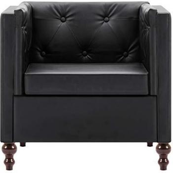vidaXL Sillón Tapizado de Piel Sintética Negra Sofá Asientos Sillas Mobiliario