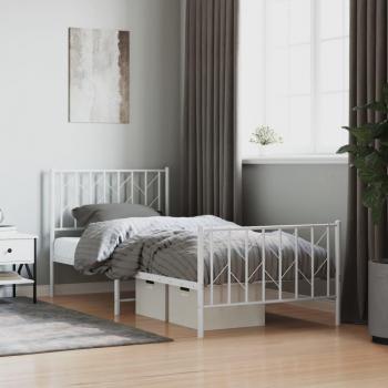 Cama pediátrica de metal blanca con cabecera y pie, 90x190 cm