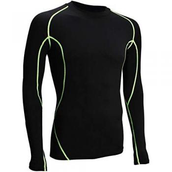 Avento Men's Compression Long Sleeve, Black Yellow