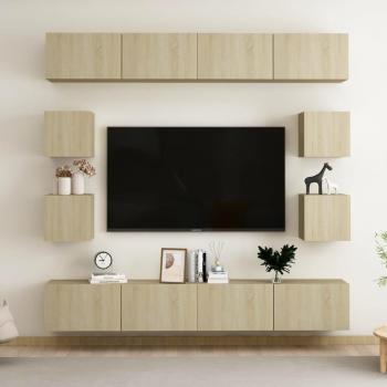 Set de muebles de salón TV 8 piezas madera de ingeniería color roble Sonoma 100 x 30 x 30 cm, incluye Mueble de Salón, Mueble TV, Mesa de TV