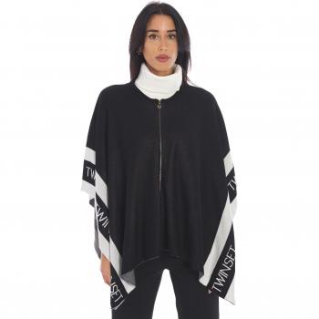 Black Knitted Twinset Poncho with Zip and Logo - One Size