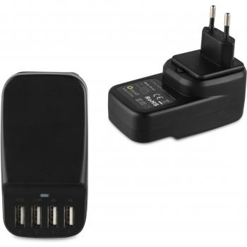 Muvit MUACC0139 - Transformador USB con 4 puertos, 6.8A, negro
