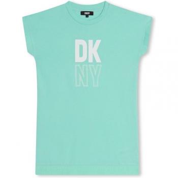 DKNY - Vestido corto de niña de algodón con logo frontal D60100