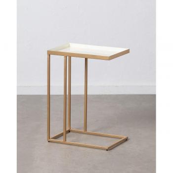 Mesa auxiliar elegante crema-oro de hierro forjado con detalles ornamentales