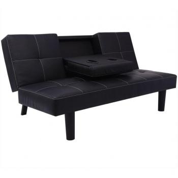 vidaXL Sofá Cama con Mesa Desplegable y Dos Sujetavasos de Cuero Artificial