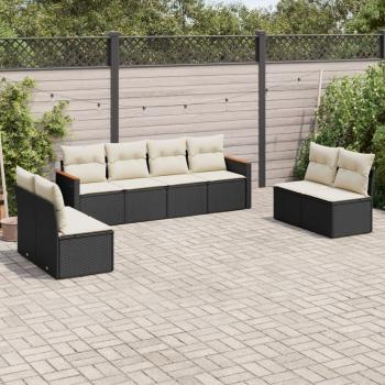 8-Piece Black Poly Rattan Garden Sofa Set with Cushions