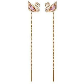 Dazzling Swan Pierced Earrings, Multi-colored, Rose-Gold Tone Plated