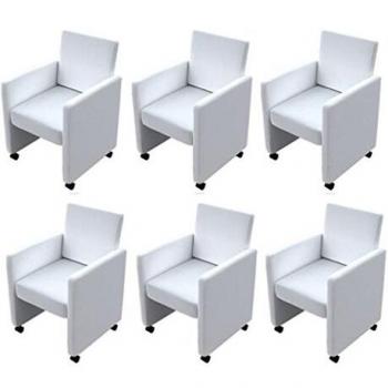 vidaXL Silla de Comedor Color Crema con Ruedas