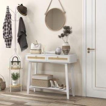 Consola Recibidor Mund Homcom 2 Cajones Blanco/Natural 81X100x30 Cm