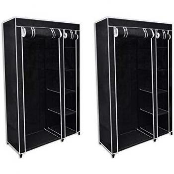 vidaXL 2x Armarios Portátiles Plegable Practico Tela Acero Negro Mueble Ropero