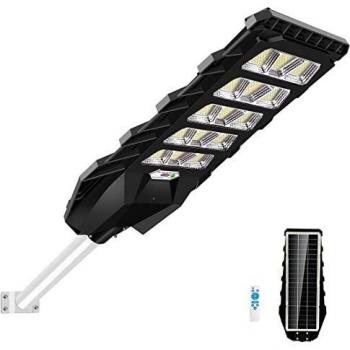 Kingwei 500W Farolas solares exterior LED con Placa solar, Farola solar exterior potente 6500K Luz blanca fría, 825LEDs, Farola con control remoto regulable IP65 Impermeabile