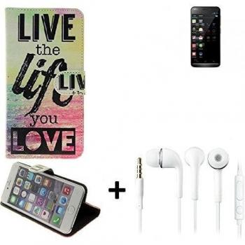 360° Funda Smartphone para Wiko Wax, 'live the life you love' + auriculares | Wallet case flip cover caja bolsa Caso Monedero BookStyle - K-S-Trade