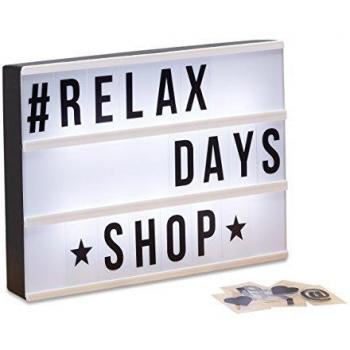 Caja de luz LED Relaxdays con 85 letras y símbolos, personalizable, tamaño 22 x 30 x 4.5 cm, blanco y negro
