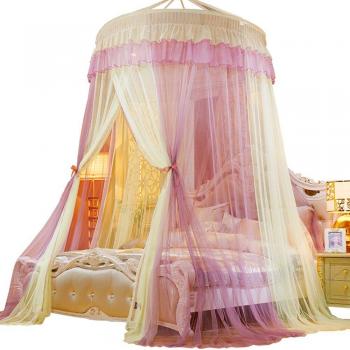 Toldo de Cama Redondo Antimosquitos con Cortina Plegable Estilo Princesa y Encaje Elegante