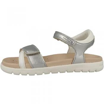Sandalia de Mujer y Niña GEOX J35GSA 0NFBC J SANDAL SOLEIMA C0434 SILVER-WHITE, color blanco plateado, talla 27 EU