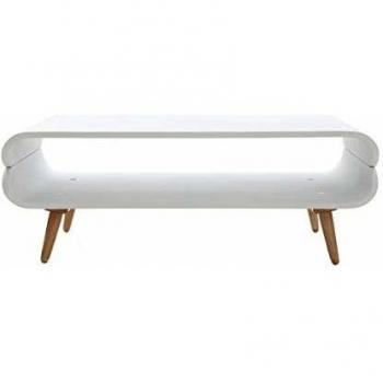 Mesa de centro vintage blanca TAKLA - Miliboo, diseño elegante, superficie blanca mate, estructura en madera, estilo retro, fácil de limpiar, dimensiones compactas