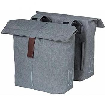 Alforja Doble Basil City 28-32L Gris Melange, Compatible con MIK y Racktime, Impermeable y Reflectante