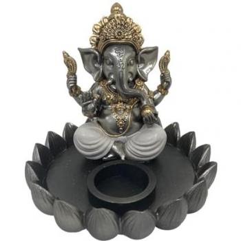 Candelabro Ganesh Budas Plateado - 14x16x15cm