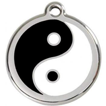 Placa Identificativa Ying Yang Negra de Acero Inoxidable para Perros - Tamaño Pequeño (Diámetro 2 cm)