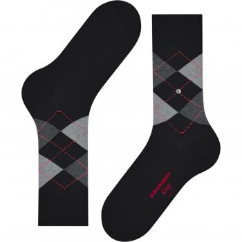 Burlington Men's King Argyle Cotton Socks - Black Flames, Size 6.5-11