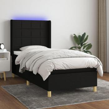 Cama de muelles con colchón y luces LED en tela negra, 100x200 cm
