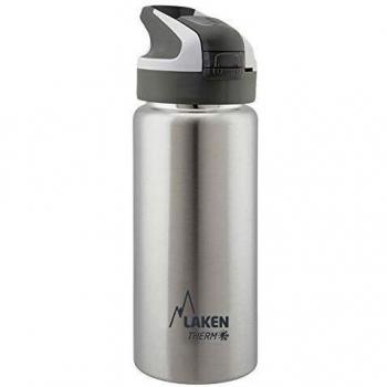 Laken Botella Térmica Reutilizable Summit de Acero Inoxidable con Tapón Automático y Cierre de Seguridad, 500ml, Plata