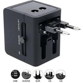 AWE-LIGHT Cargador Viaje Universal Adaptador Enchufe Adaptador Viaje UK US EU AU JP todo el mundo en más de 150 países con 3 en 1 USB Cable - de alta Potencia para Cargar Tablet PC, Smartphones, Cámaras digitales - Negro
