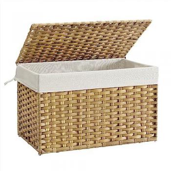 Cesta de Almacenamiento de Ratán 105L con Tapa y Asas, Plegable, Color Madera