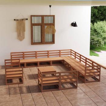 Juego de sofás de jardín 14 piezas de madera maciza de pino