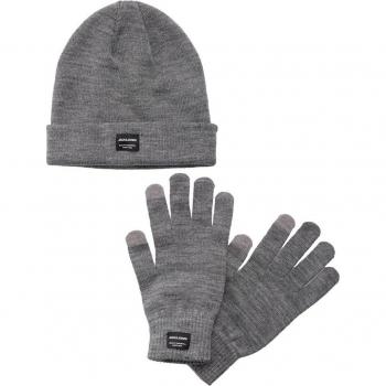 Jack & Jones - Caja de regalo de gorro y guantes de punto gris