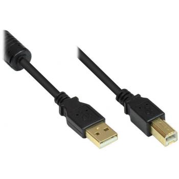 Cable USB 2.0 Macho A a Macho B con Ferrit, Dorado, Negro, 0,5 m