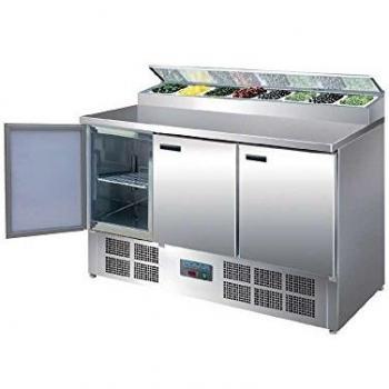 Mostrador Refrigerado Saladette y Pizzas 390L - 3 Puertas, 8 x GN 1/4, Acero Inoxidable, Enfriamiento Asistido por Ventilador