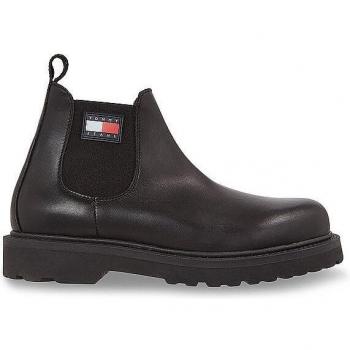 Tommy Jeans Napa Leather Black Chelsea Boots for Men - Size 44