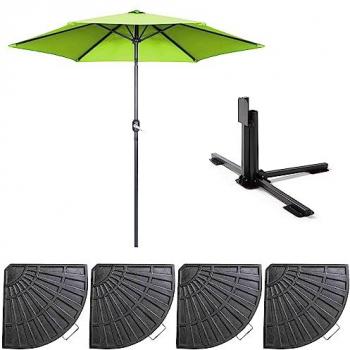 Parasol Recto Inclinable de 3m con 4 Losas de Aluminio Verde y Peso