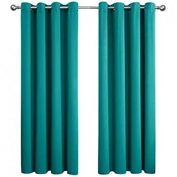 Amazon Brand - Umi Cortinas Opacas Dormitorio Moderno para Ventanas con Ollaos Juego de 2 Piezas 107x242cm Turquesa