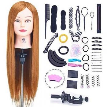 Cabeza de Maniquí, SIGHTLING 26 50% Cabello Humano Real Practicas Formación Muñeca de la Cosmetología práctica maniquí para Peluquería con Soporte + Accesorios de Peinado DIY
