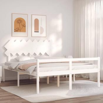 Cama para ancianos con cabecero blanco 160x200 cm madera maciza