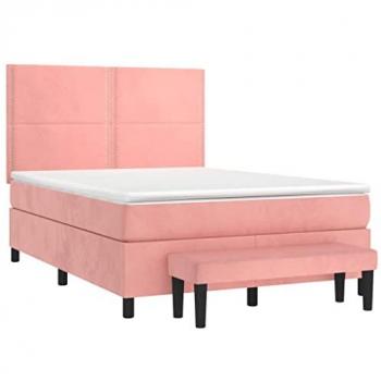 Cama box spring con colchón terciopelo rosa 140x200 cm