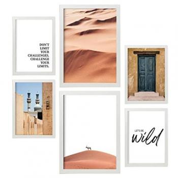 Set 6 Cuadros Decorativos con Láminas Fotográficas del Desierto de Marruecos - Imágenes en Tamaños A3 y A4 con Marco Blanco