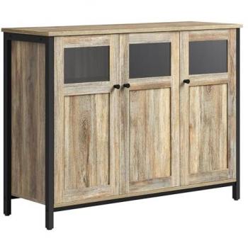 VASAGLE Armario de Almacenamiento Aparador con Puertas de Cristal Estilo Industrial para Comedor, Salón y Cocina, Marrón Turquesa y Negro Tinta LSC099B60