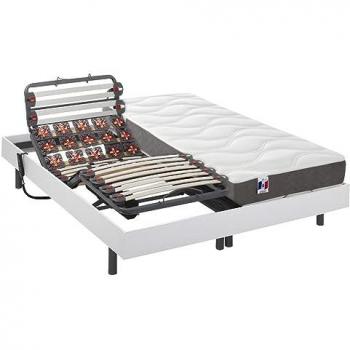 Cama articulada eléctrica con lamas y terminales + colchón 100% látex 3 zonas - 2 x 80 x 200 cm - Blanco - MENELAS de DREAMEA