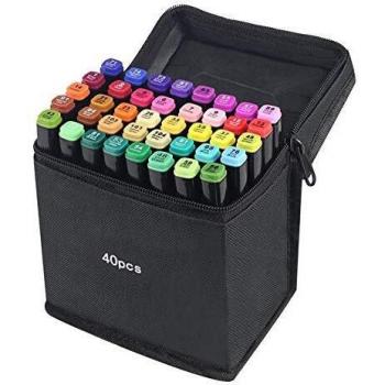 40 Colores Marker Pen Set Dibujo Rotulador Animación Boceto Marcadores Set con Estuche de Transporte para Dibujar Colorear Resaltar y Subrayar