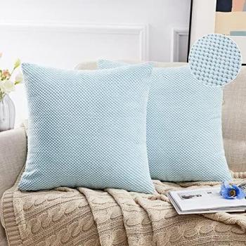 Deconovo Funda Cojin Almohada, para Salon Comedor, de Pana Suaves Decorativas, 2 Piezas, 60x60cm, Azul Claro