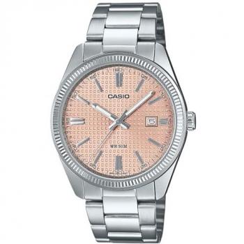 Reloj Casio MTP-1302PE-4AVEF - Reloj analógico para hombre, caja de acero inoxidable, esfera color rosa salmón, correa de piel sintética, resistente al agua hasta 30 metros
