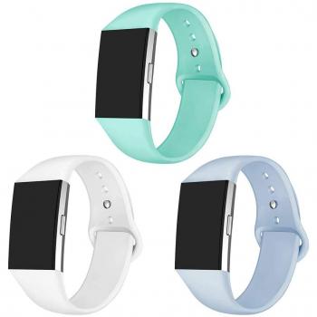 Oenfoto Correa Compatible Fit bit Charge 2, Pulsera de Silicona Suave Adjustable, Accesorios para Fit bit Charge 2 para Mujeres Hombres, Teal, Azul Claro, Blanco Pequeño