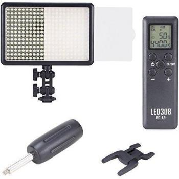 Bestlight ® 308C Photo Studio LED 308PCS regulable para Video Luz con Panel de incorporado LCD de Ultra alta potencia, incluyendo 16CH Inalámbrico de Control remoto, un asa portátil y un Mini soporte para Canon, Nikon, Pentax, Panasonic, Sony, Samsung,