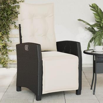 Adjustable Black Poly Rattan Reclining Garden Chair with Footrest